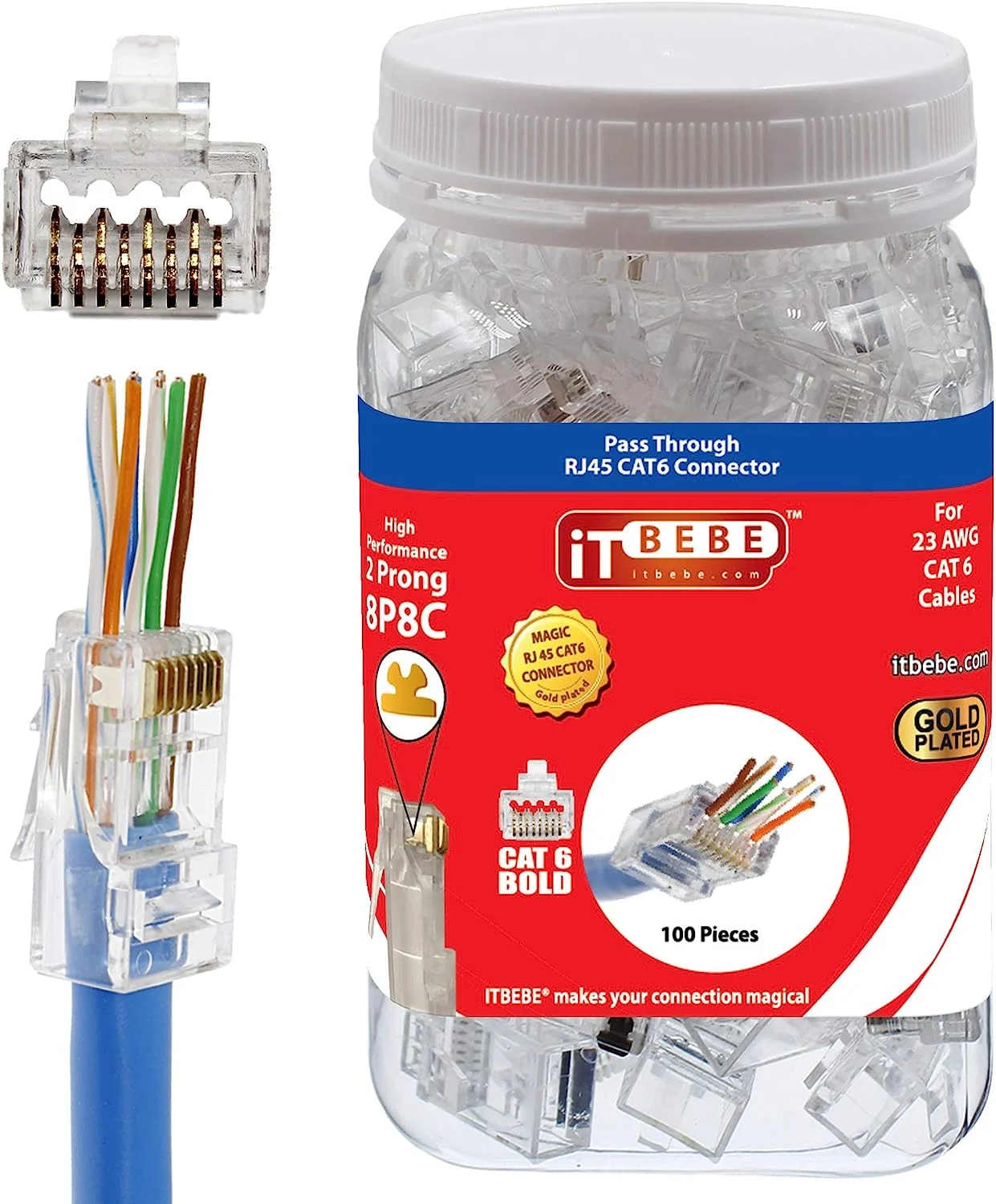 ITBEBE 50个镀金穿透式RJ45 Cat6模块插座