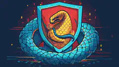 一幅卡通风格的图片，描绘了保护 Python 代码免受网络威胁的盾牌。