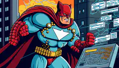 网络安全超级英雄保卫城市免受网络威胁的卡通形象。
