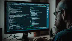 一位开发人员坐在他们的计算机前，在终端上打开 ChatGPT CLI 的情况下在键盘上打字。