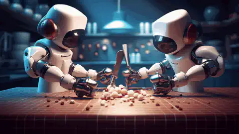 一个象征性的图像，代表着 Ansible、Puppet 和 Chef 这三种自动化工具在进行一场友谊赛。