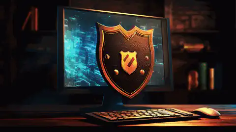一幅描绘保护电脑的盾牌的图片，象征着数字世界的隐私和安全。