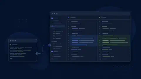 终端提示符连接到编辑器选择区域和蓝绿色编程工作区中的可视化差异