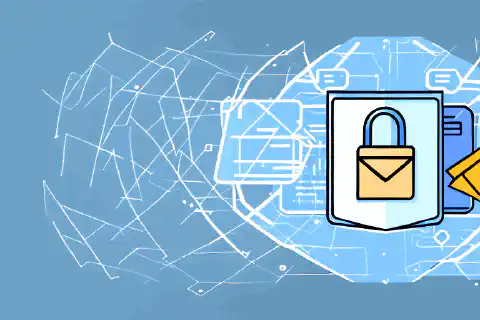 象征性的插图：一个上锁的信封，周围环绕着盾牌状的保护层，代表电子邮件安全和数据保护